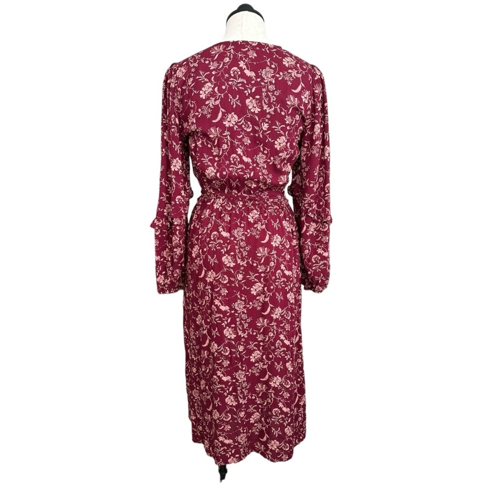 Knox Rose Burgundy Floral Midi Dress Boho Long Sleeve Surplice Neckline Size S - Picture 6 of 15